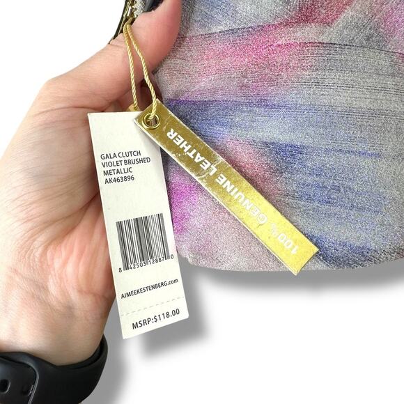 Aimee Kestenberg NWT Violet Brushed Metallic Genuine Leather Zipper Gala Clutch - Picture 3 of 7